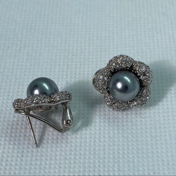 NWOT Sterling Silver, Crystal and Faux Pearl Pierced Earrings - Picture 4 of 8
